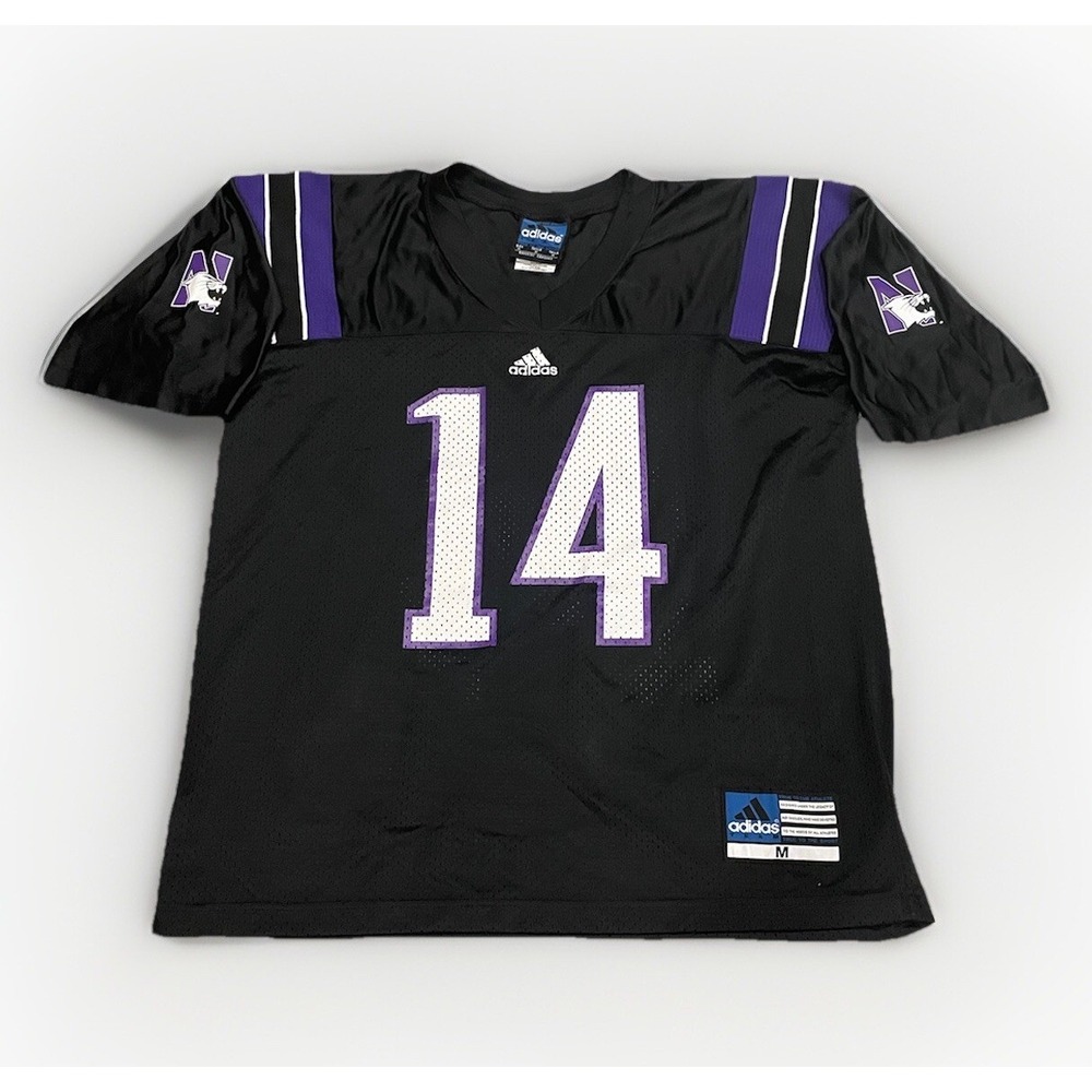 Vintage Adidas Northwestern Wildcats Black‎ Purple #14 Jersey Y2K NCAA Size M
